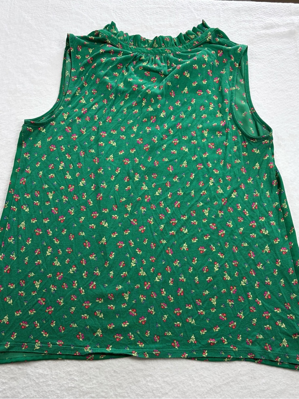 LOFT Green Floral Ruffle-Neck Sleeveless Shell - Picture 2 of 7